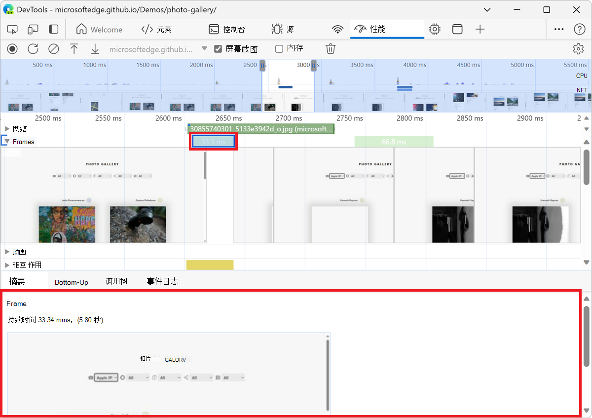 在“摘要”选项卡中查看框架