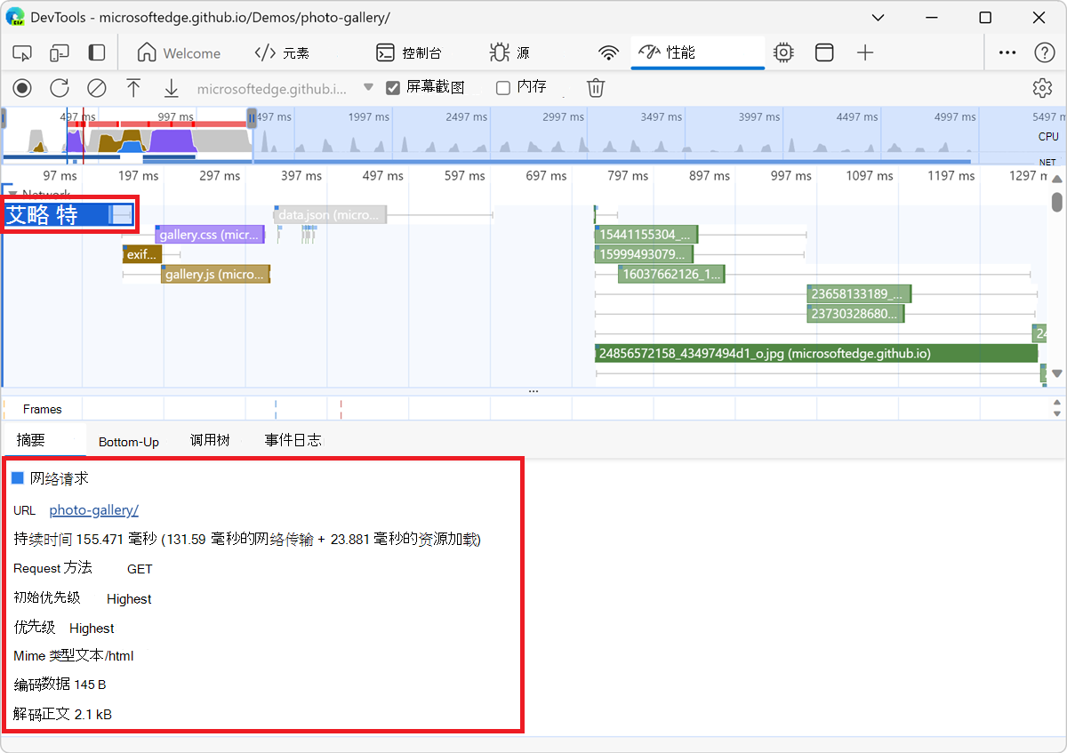 有关“摘要”选项卡中的照片库请求的详细信息