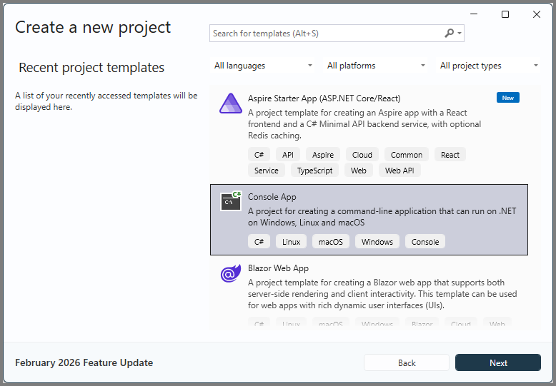 新建控制台应用项目