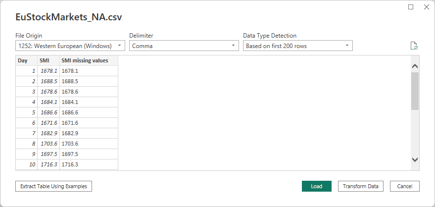 CSV 文件对话框的屏幕截图，其中显示了所选 CSV。