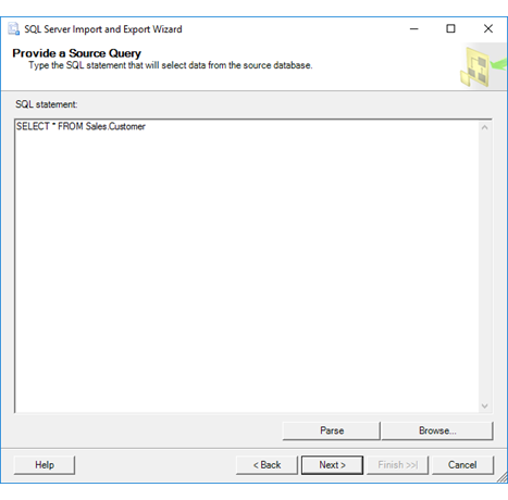 Source query page of the Import and Export Wizard 导入和导出向导的“源查询”页