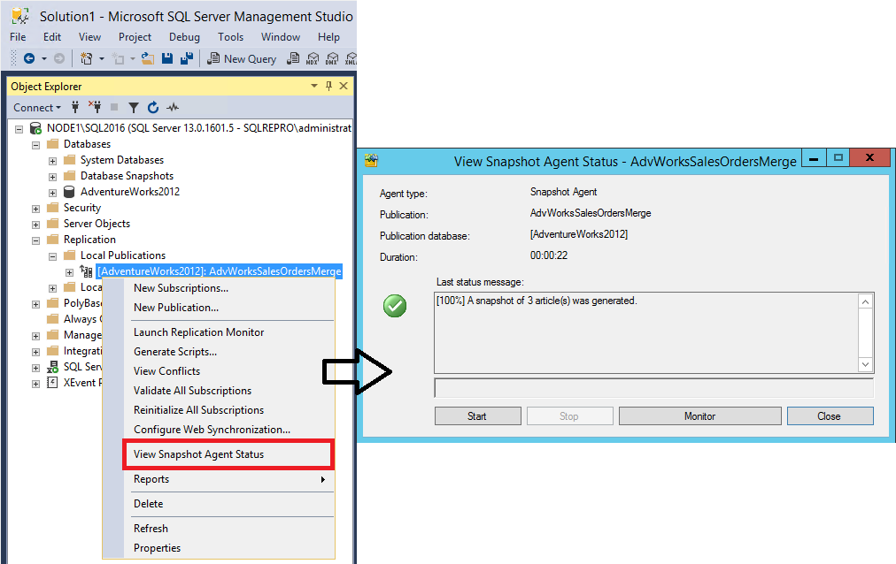 用于查看快照代理状态的选择