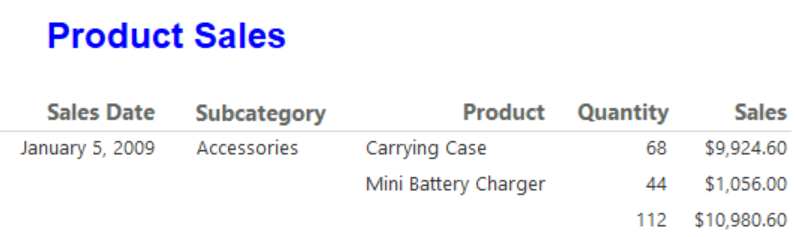 显示表格报表更新标题的屏幕截图。