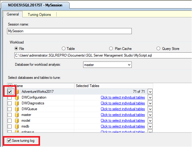 db 的 DTA 选项的屏幕截图。
