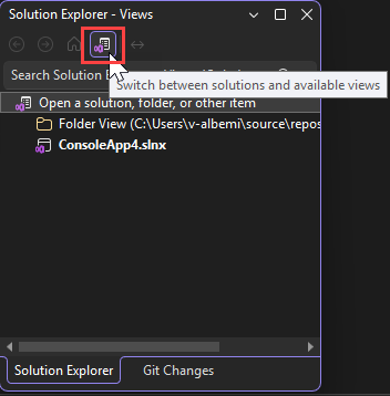 Git 中在解决方案资源管理器中打开的 C# 项目的屏幕截图。