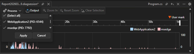 显示多进程筛选器的屏幕截图。