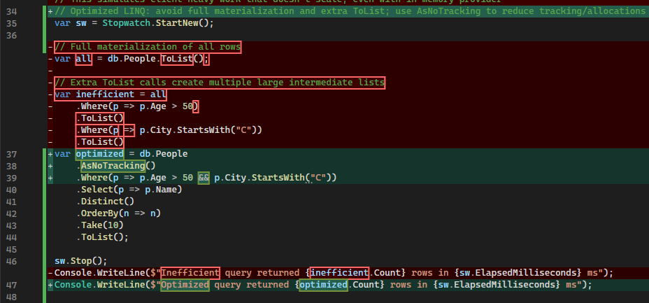 代码更改的屏幕截图。