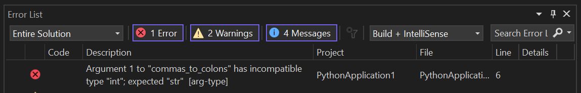 显示 Mypy 验证类型提示的示例结果的屏幕截图。