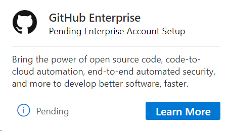 GitHub Enterprise 待处理的 Enterprise 帐户设置