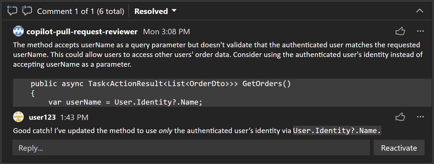 截取包含 Markdown 格式的 PR 评论的屏幕截图。